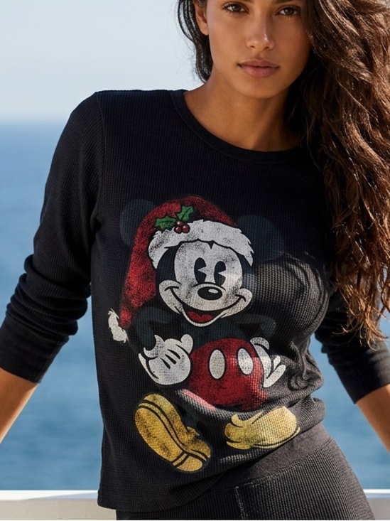 Disney Tops - VINTAGE Disney Christmas Mickey Mouse Thermal